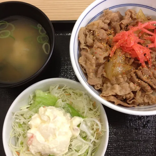 コモサラ。小盛り牛丼とサラダのセット！^_^|takapiroさん