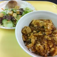 麻婆丼と砂ズリのサラダ|トモさん