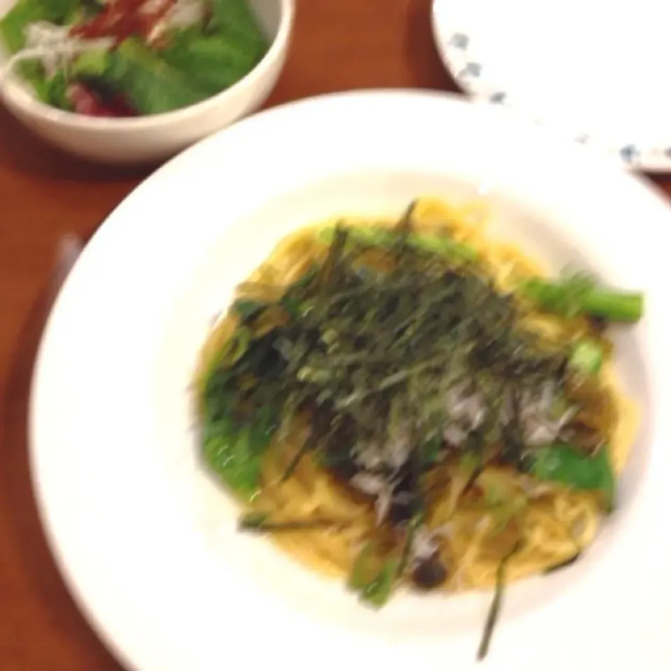 しらすと高菜の和風パスタ＋ピザ食べ放題！ぼやけてた(ｰｰ;)|toccoさん