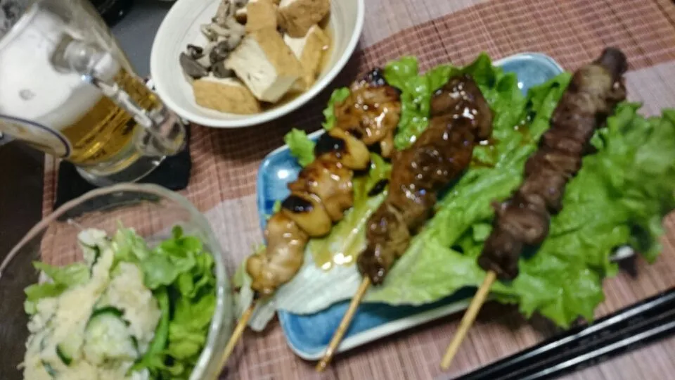 厚揚げ＆＆ポテトサラダ＆焼き鳥|まぐろさん