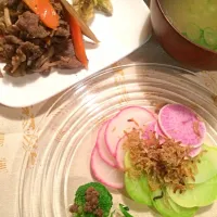 三浦野菜の彩り大根サラダ、人参とゴボウの牛肉しぐれ煮|OKAMOTONORIKOさん