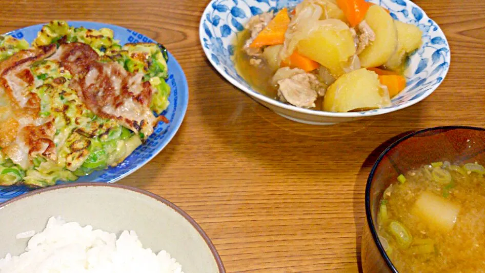 ・肉じゃが
・ねぎ焼き
・お麩の味噌汁|ようかんさん