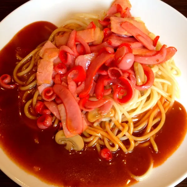 あんかけパスタ「ミラネーゼ」！一口目は衝撃だったけど食べてるうちに美味しくなった♪麺が極太！|ゆきこぱんださん