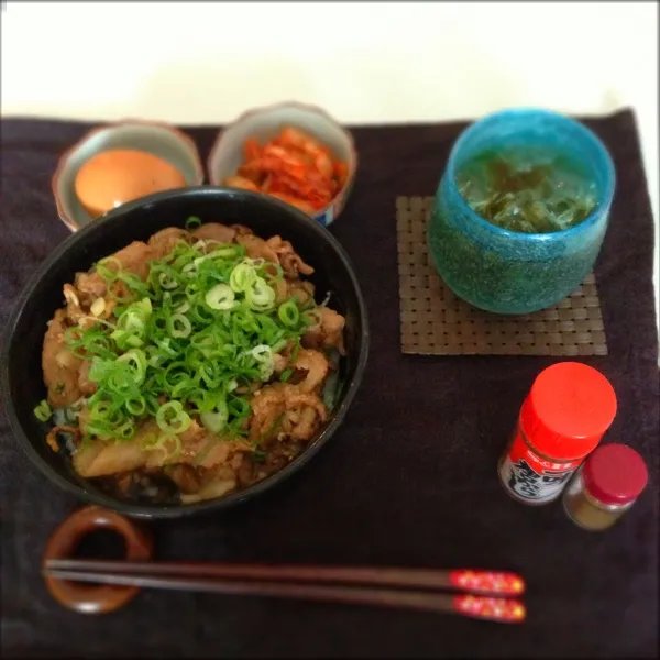 矢野屋のネギ豚丼ー‼笑    食欲があり過ぎるので下はご飯とキャベツにしたー。笑   あーお家が一番楽チンね。笑|ちえみんさん