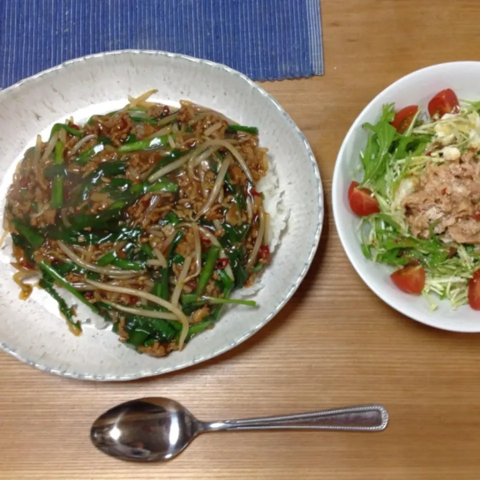 旦那さんの創作料理。台湾丼とサラダ。|MIDORIさん