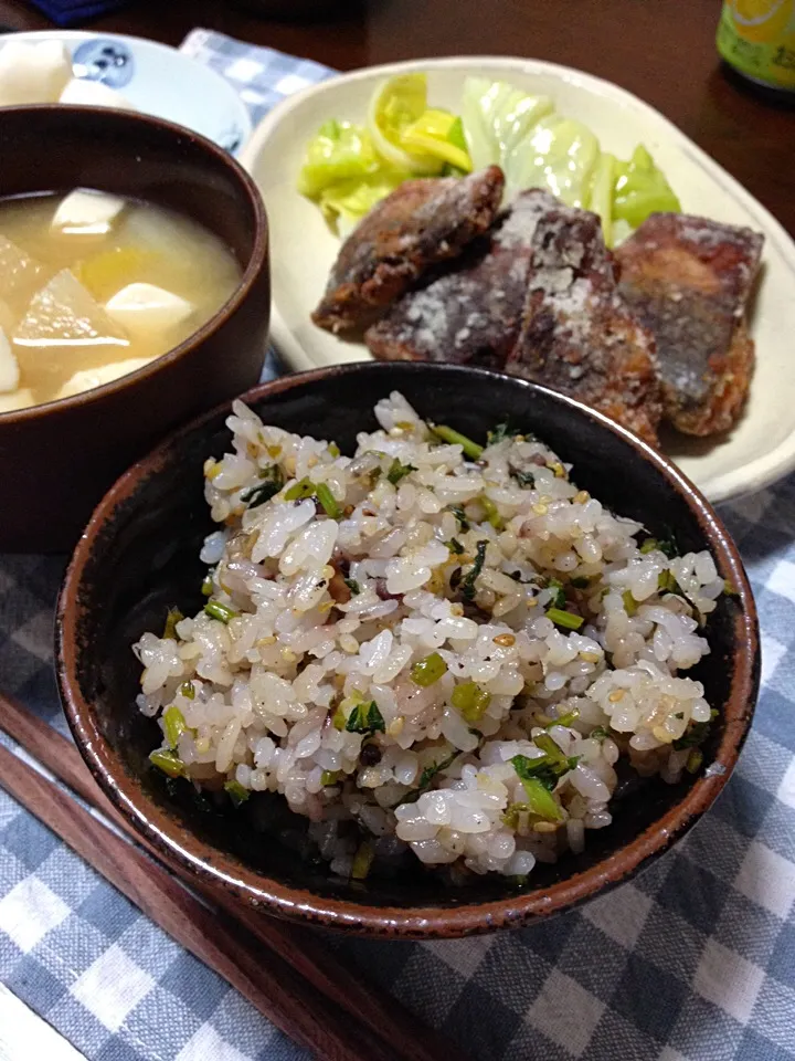 菜飯とさばのから揚げ|きゃおさん