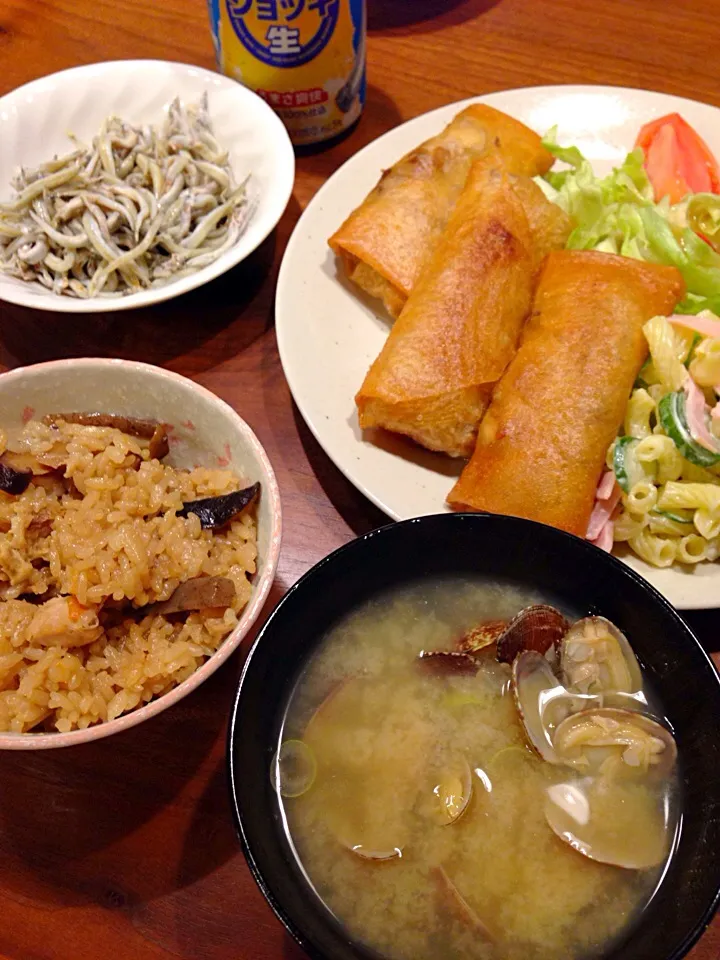 春巻きと炊込みご飯とアサリの味噌汁|藤原早苗さん