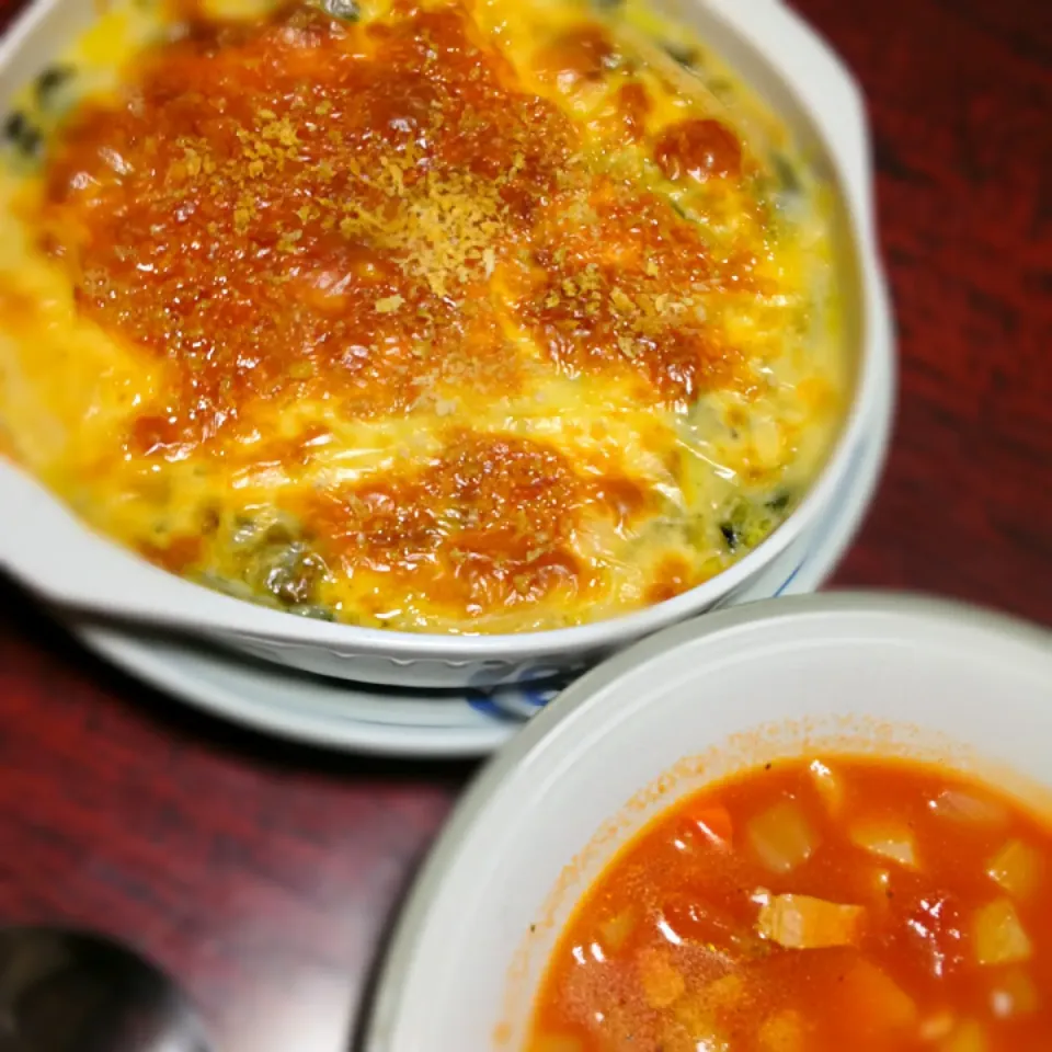 鶏肉とほうれん草のグラタン＆ミネストローネ|ともえさん