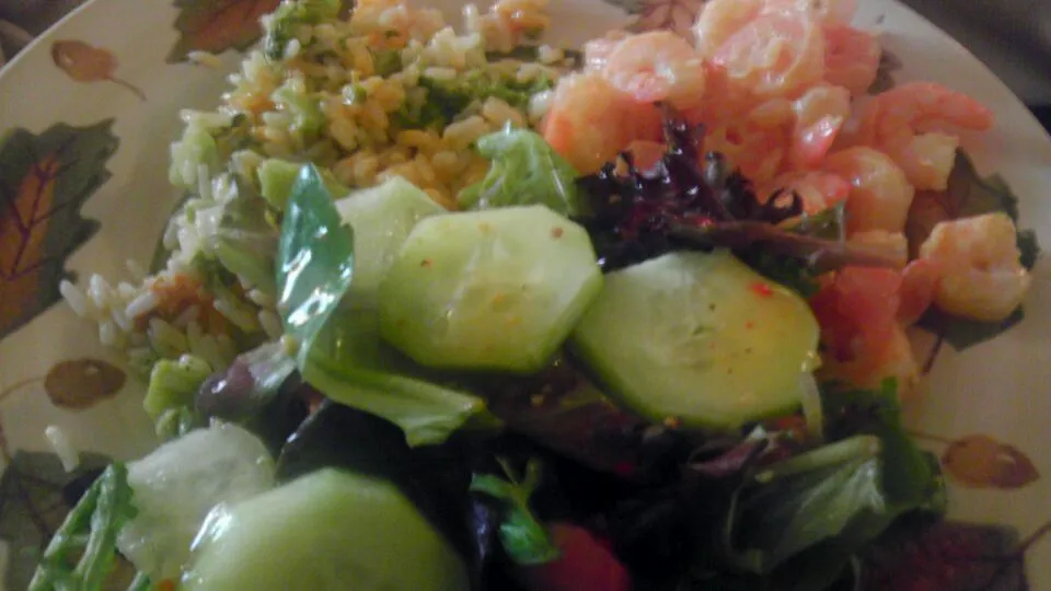 shrimp, Salad , rice and broccoli / cheese|Jamelさん