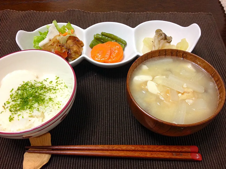 とろろ飯＆野菜の塩麹蒸し。|ちゅらさん