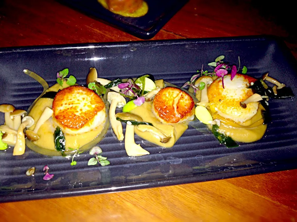 Scallops with ginger sauce and mushrooms|woodfiredさん