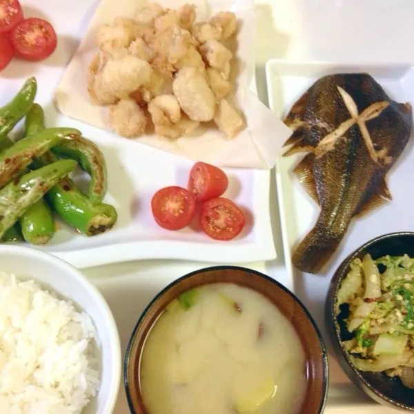 今日の晩ご飯は、竜田揚げ、カレイの煮付け、白菜卵オリーブ炒め、南蛮焼き。|calmamanさん