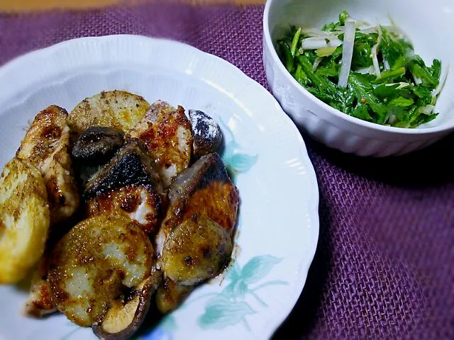 ハマチのムニエルバルサミコバターソース・春菊と葱の醤油麹サラダ|真希さん