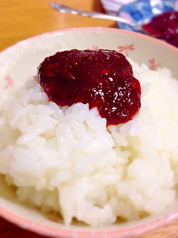 炊きたてごはんにあまから味噌のせ|こんきーさん