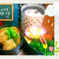 Snapdishの料理写真:☆蓮根はさみ鶏唐揚げ
☆ベーコンとブロッコリーのソテー
☆青海苔入り卵焼き
☆ミニグラタン
☆ミニトマト・レタス|Aya Mamさん