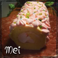 ピロさんの料理 🍓🍒苺とチェリーコンポートの米粉ロールケーキ  ロールケーキ祭り♪Rice flour roll cake strawberry and cherry compote