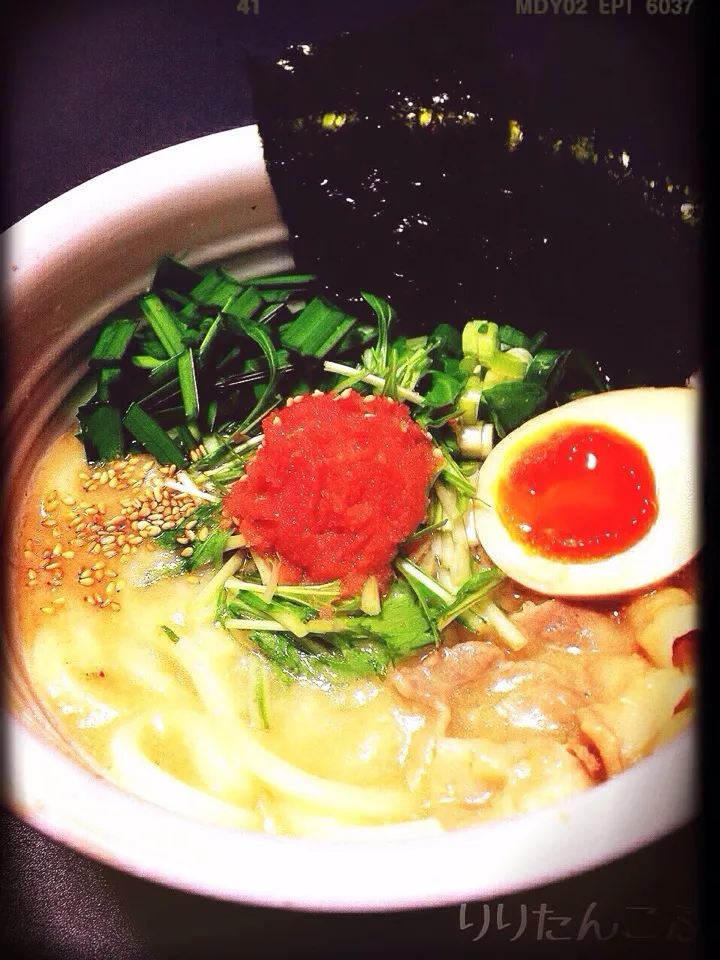 丸源風🍖うどんの白味噌明太子 味玉付き🐔|りりたんこぶさん