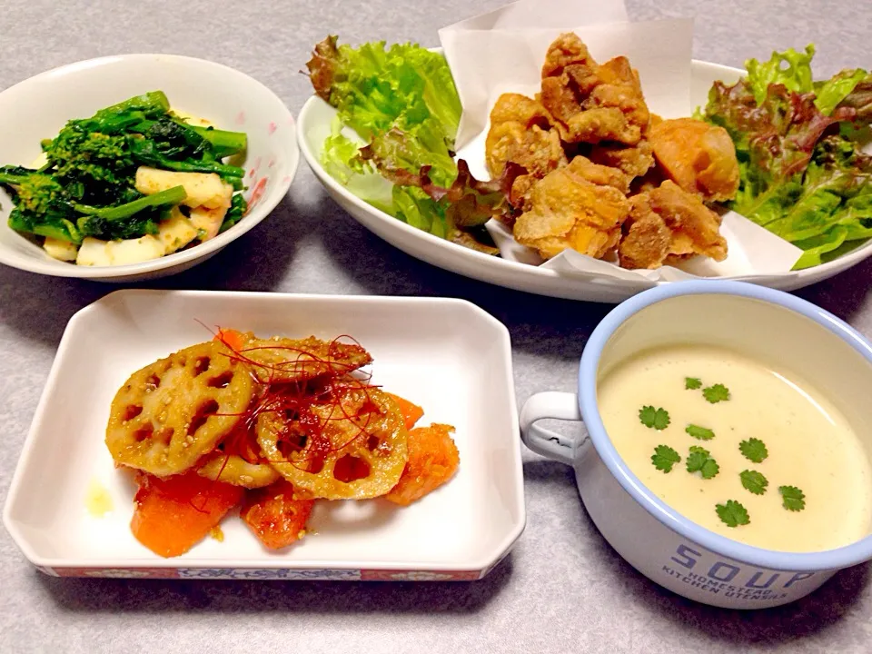 Snapdishの料理写真:鶏の唐揚げの晩ご飯|Orie Uekiさん