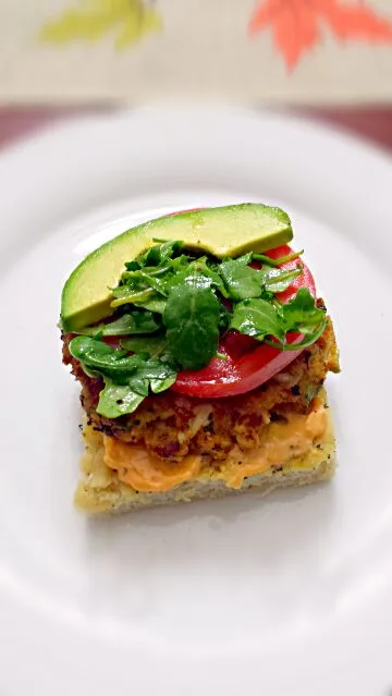 Maryland Crab Cake on Caper Foccacia w/ a Sriracha Aioli|Travis Dufreneさん