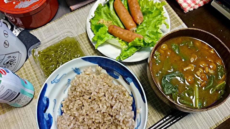 めかぶ＆ウィンナソーセージ＆なめこの味噌汁|まぐろさん