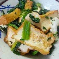 thick fried tofu with seafood and spinach (厚揚げ、シーフードとほうれん草炒め)|Liz Urashimaさん