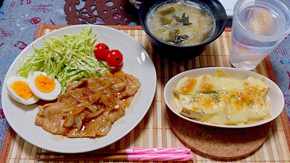 豚のしょうが焼き、豆腐グラタン、白菜の味噌汁|杉村愛さん