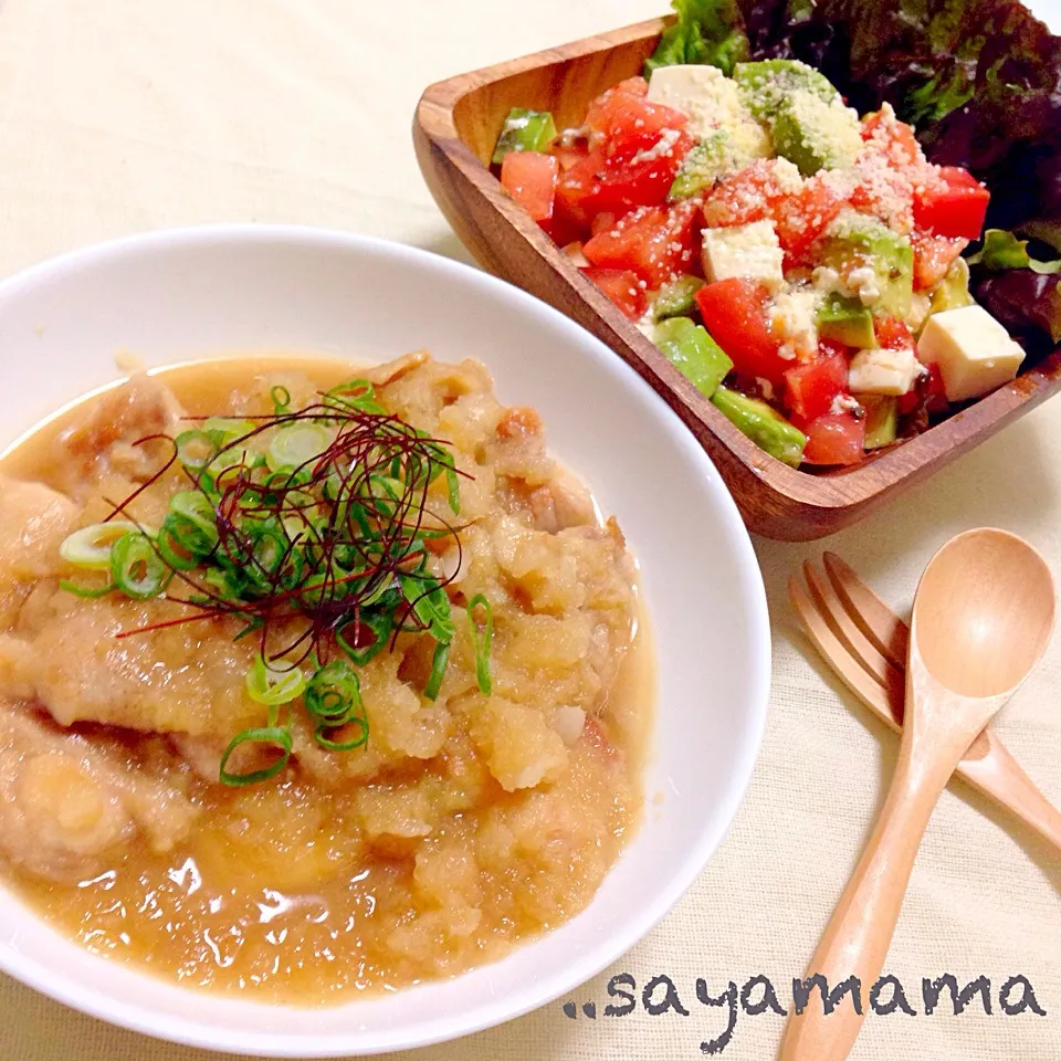 Snapdishの料理写真:くららさんのW料理 鶏肉のみぞれ煮❤️＆アボトマ豆腐サラダ♡|sayamamaさん