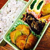 春の彩りお弁当♡芽キャベツの肉巻き♡ひじき煮♡ほうれん草入り卵焼き♡芽キャベツとじゃが芋のコンソメ煮♡|kumamiriさん