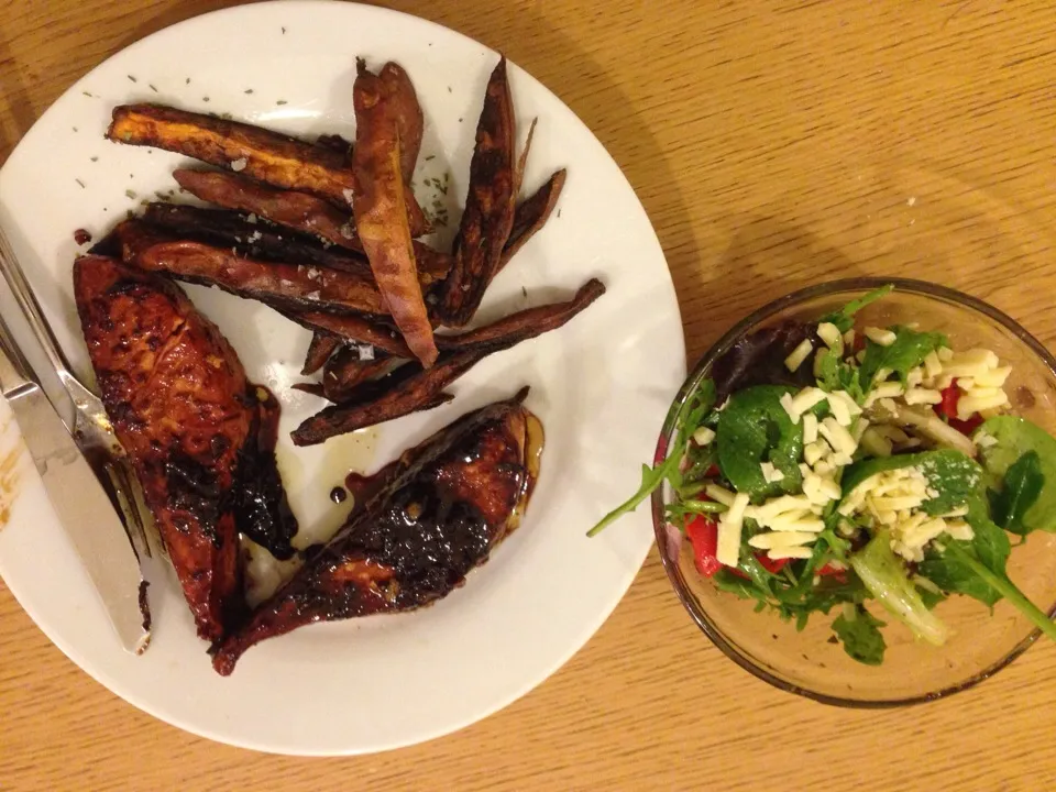 Teriyaki salmon & home yam fries with home cool salad (custom)|fraseremburyさん