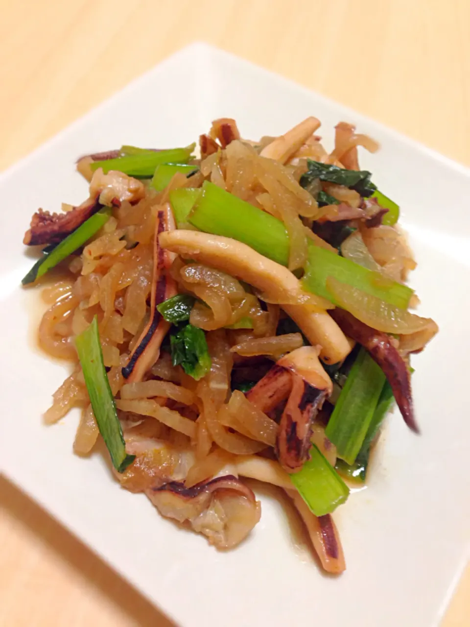 Stripe-cut radish,squid and japanese mustard spinach.          Japanese dish!|mari changさん