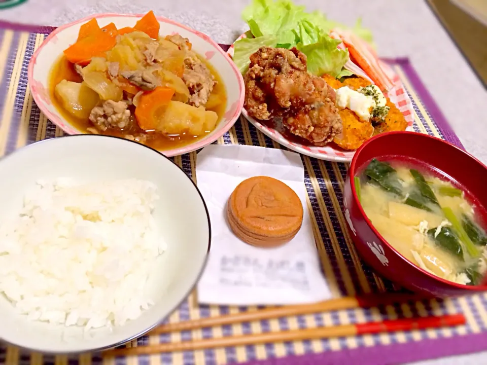 Snapdishの料理写真:夜ご飯♡唐揚げ屋さんでおまけの大判焼きもらった♫|miyuさん