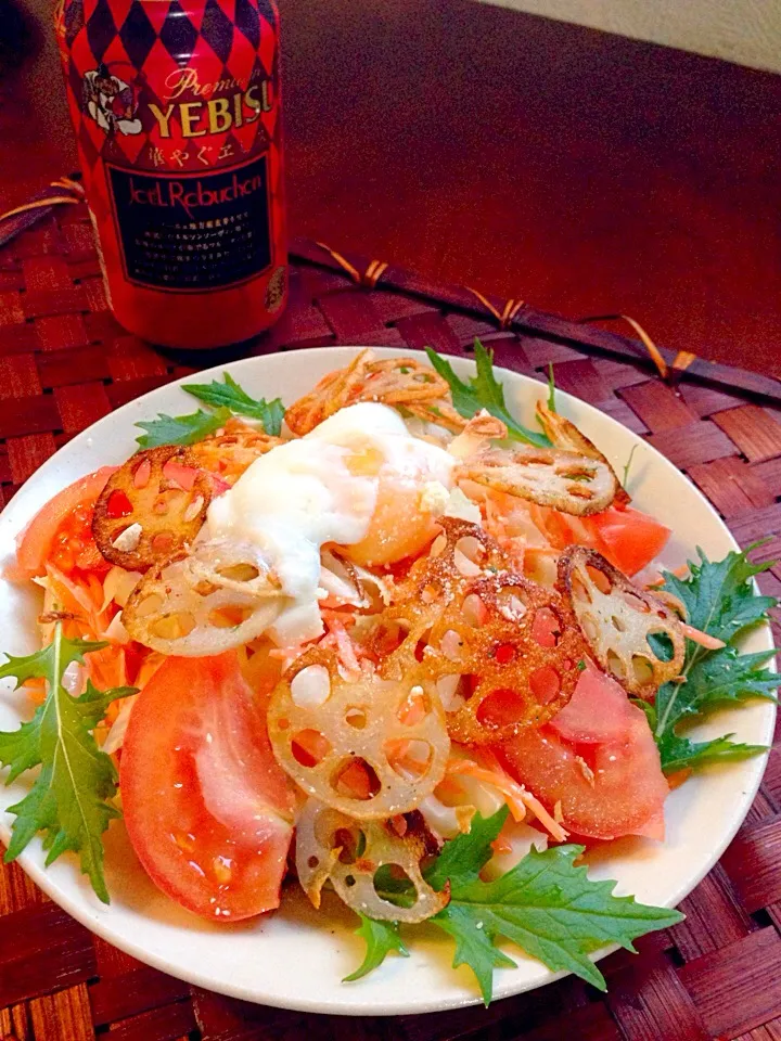 Chinese cabbage Caesar salad w/soft boiled egg☆白菜と歯応え野菜のｼｰｻﾞｰｻﾗﾀﾞ温玉添え|🌈Ami🍻さん