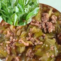 今日の一品「春キャベツと合挽き肉のあんかけ煮込み」