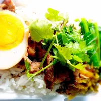 Snapdishの料理写真:ข้าวขาหมูโอวัลติน stewed pork leg on rice wz boiled egg|Toa Nakaratさん