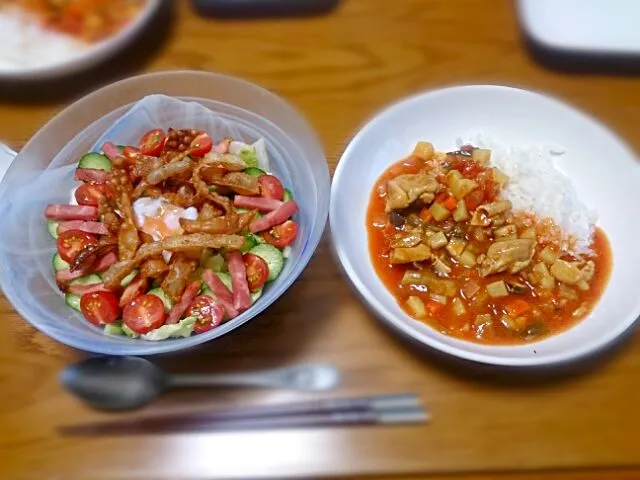 鶏肉のトマト煮、ぱりぱりシーザーサラダ|五十嵐公一さん