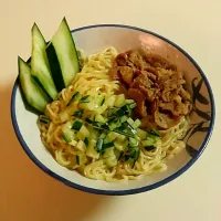 Shoyu Ramen with cucumbers and beef