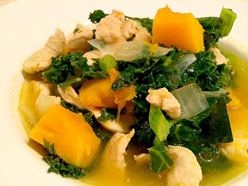 Chicken, Kale, Kabocha pumpkin soup|Nanaさん