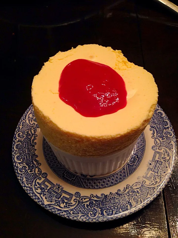 Chilled orange champagne soufflé with raspberry sauce|jakeさん