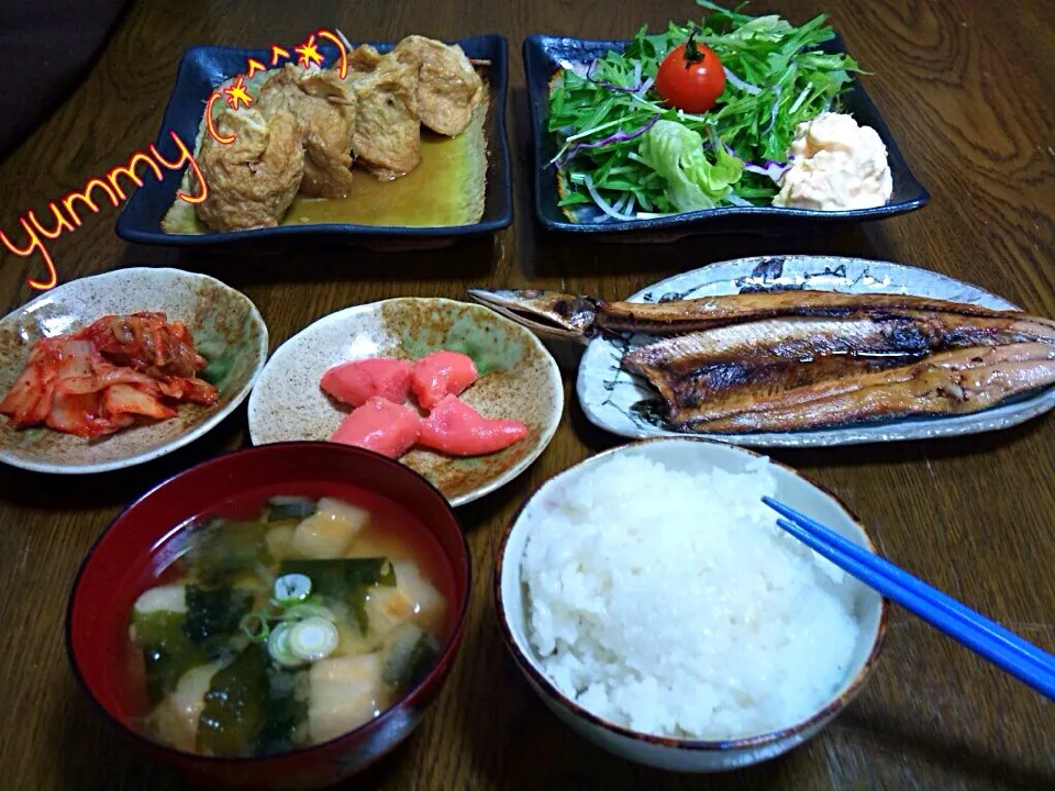 Grilled fish ,miso soup,kinchaku ..|pandaさん