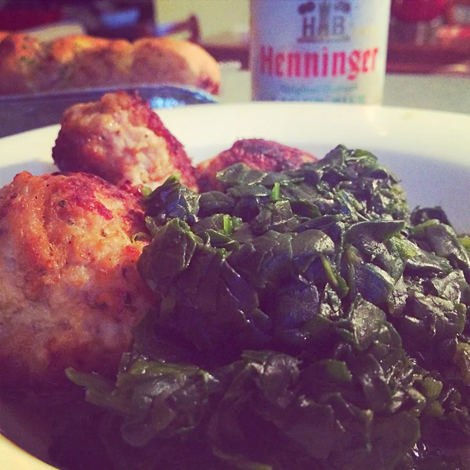 German meatballs and Teriyaki spinach|Rachelle Elise Etienne Breidenbachさん