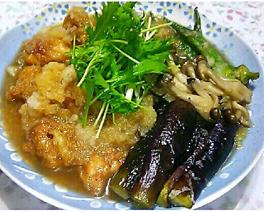 鶏肉の唐揚げと野菜の素揚げのおろし煮|maichyoさん