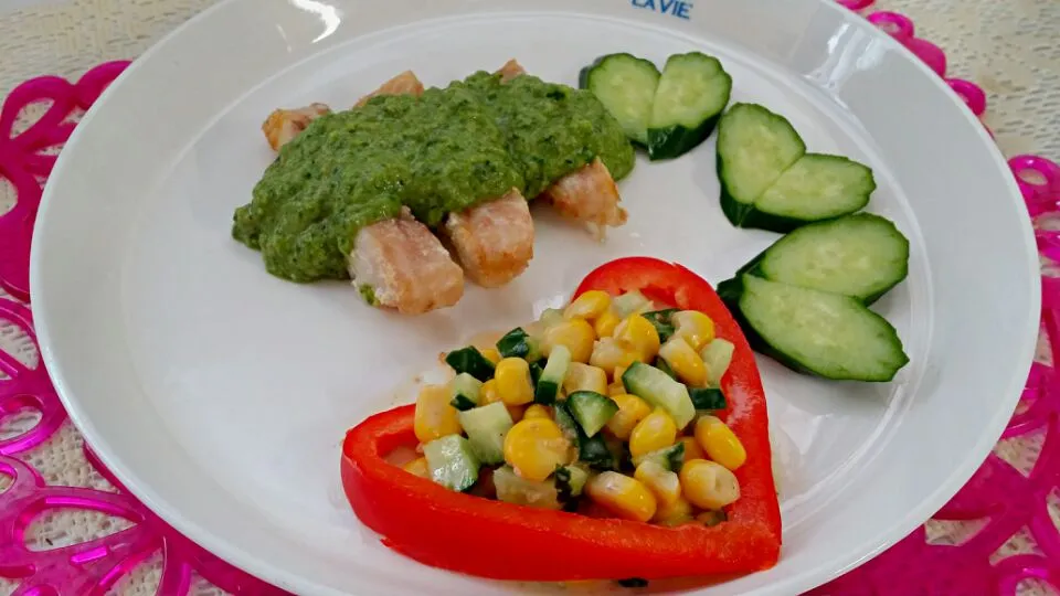 Steamed fish with spinach @sesame dressing|C_Lynneさん