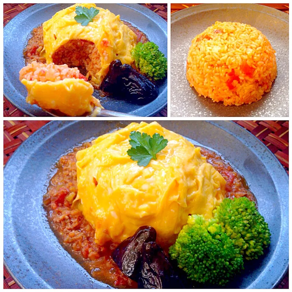 Snapdishの料理写真:Meat sauce Omelet w/a filling of ketchup-seasoned Vegie fried rice🎵お野菜いっぱいﾐｰﾄｿｰｽｵﾑﾗｲｽ|🌈Ami🍻さん