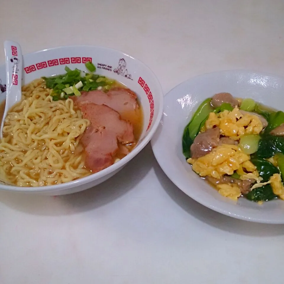 チンゲン菜と玉子と鶏もものあんかけいため & 味噌ラーメン|Masaaki Ooiさん