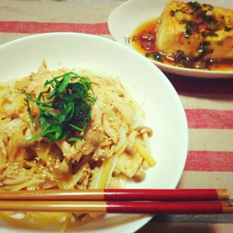 和風ｽﾊﾟｹﾞﾃｨ/揚げ出し豆腐
気づいたら豆腐の賞味期限今日までだった(>_<)|おすこさん