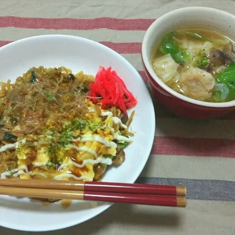 ｵﾑ焼きそば/焼売スープ|おすこさん