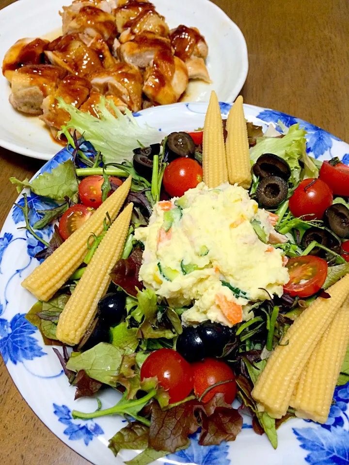 盛りモリサラダ&照り焼きチキン|鈴木あさん