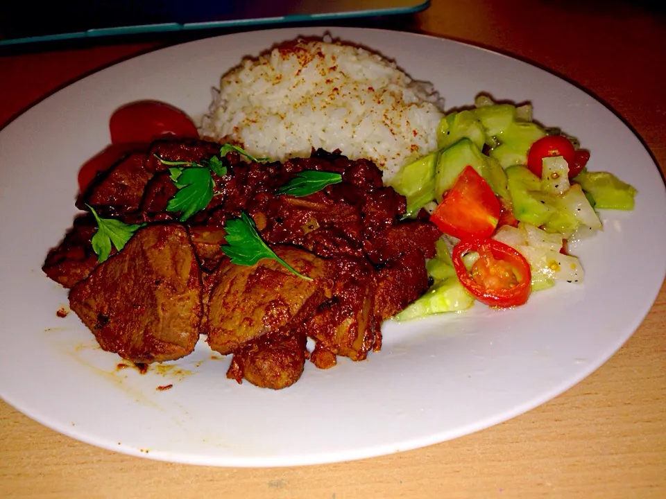 lamb liver with soya sauce, garlic, spring onions and parsely|food_ivorさん