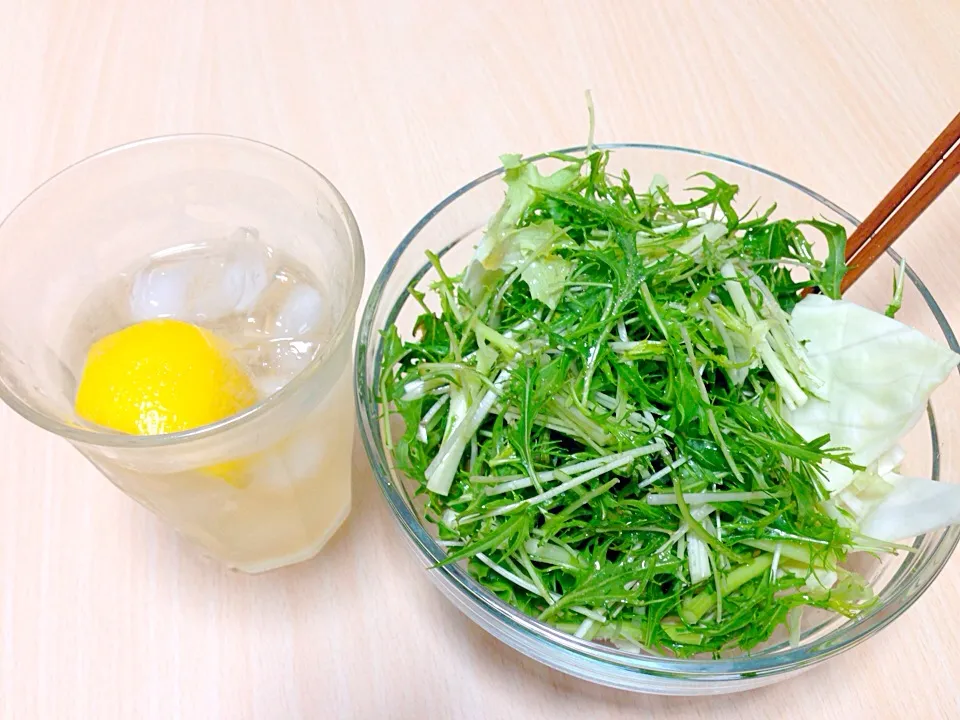 ハイボールと水菜白菜の塩ごま油サラダ✧*|Makiさん