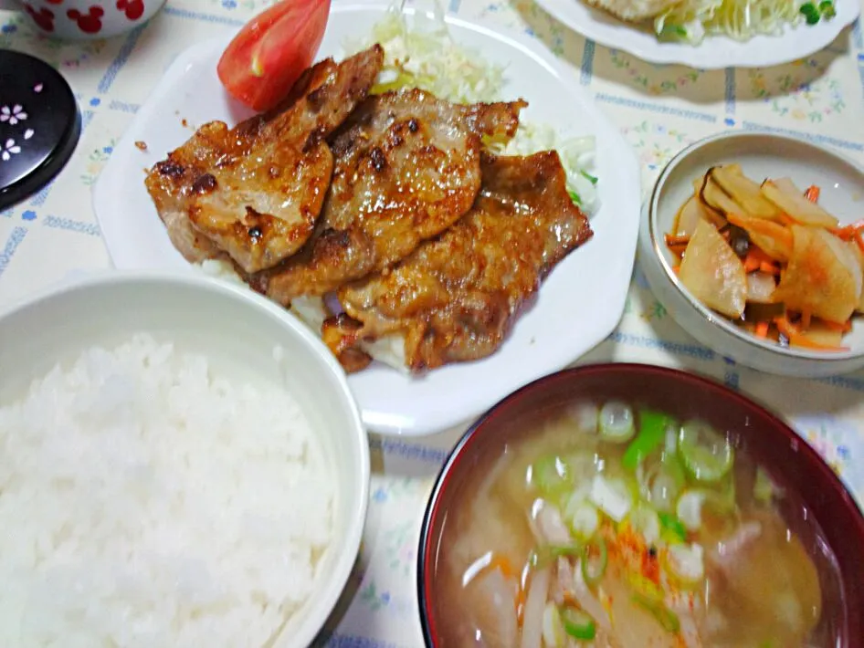 豚の生姜焼き定食風|うたかた。さん